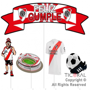 ADORNO PINCHE PARA TORTA FELIZ CUMPLE RIVER PLATE x 5 UNIDADES